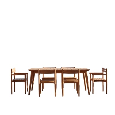 Ensemble table et chaises de jardin en Teck massif, VADIM TIKAMOON