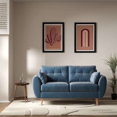 Ada Scandi Buttoned Velvet 2 Seater Sofa with Light Wood Legs SO'HOME