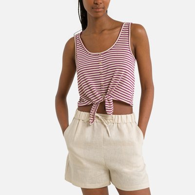 Gestreept T-shirt, cropped, te strikken ONLY PETITE