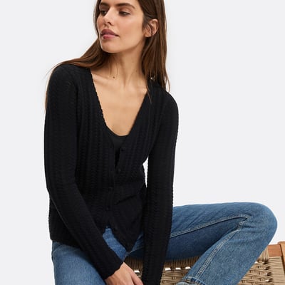 Cardigan col v en fine maille, boutonné LA REDOUTE COLLECTIONS