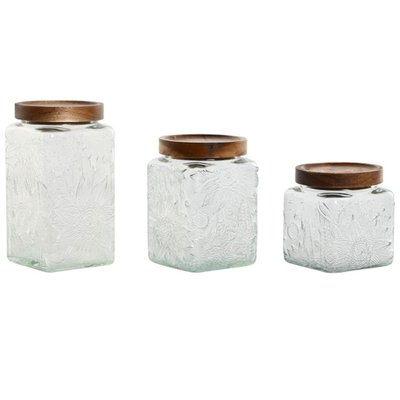 Set de 3 bocaux en verre et bois d'acacia 9.5x9.5x17.5cm WADIGA