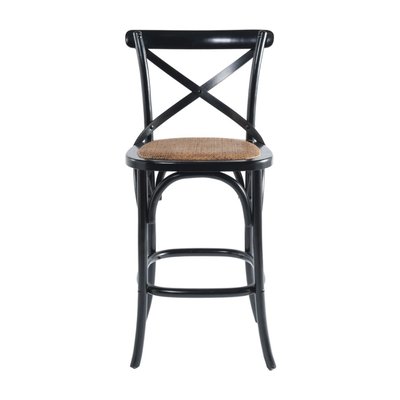 Chaise de comptoir en bois massif et cannage L50 cm - BISTROT CALICOSY