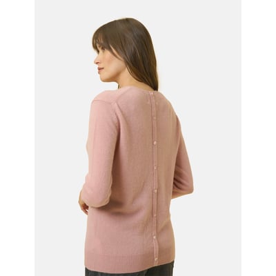Pull Col Rond Boutonné Dos Bois De Rose Janice JUST CASHMERE