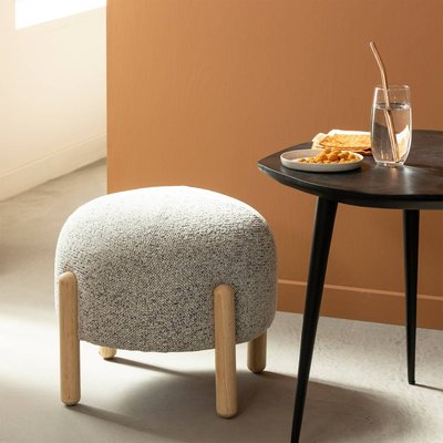 Petit tabouret en tissu bouclette gris  CALYA MADE IN MEUBLES 