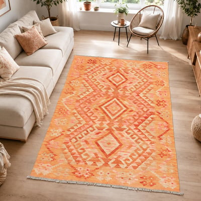 Tapis kilim, motif géométrique, tissé plat en laine, KILIM 37 UN AMOUR DE TAPIS