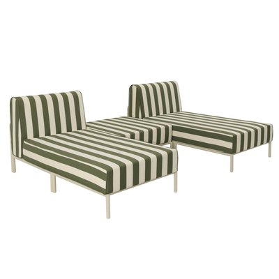 Salon de jardin modulable rayé 3 places avec 2 méridiennes et 1 pouf, PATIO OVIALA