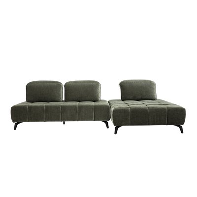 Canapé modulable 4 places avec têtières ajustables en tissu effet velours vert kaki et métal noir OLMO MILIBOO