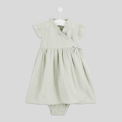 Robe portefeuille avec culotte brodée en coton BIO BOUT'CHOU