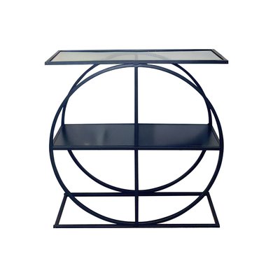 Console plateau en verre fumé et pied circulaire en Métal noir L80 cm - CLOUDY CALICOSY