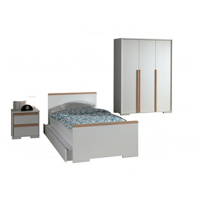 LONDON Lit + Chevet tiroirs + Armoire Portes mat + Lit gigogne VIPACK