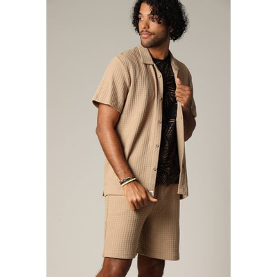 Chemise confort en tissu gaufré à manches courtes avec col cubain NOA DEELUXE