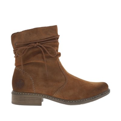 Boots cognac effet fumé à talon plat avec lacets ronds décoratifs autour de la chevillère RIEKER