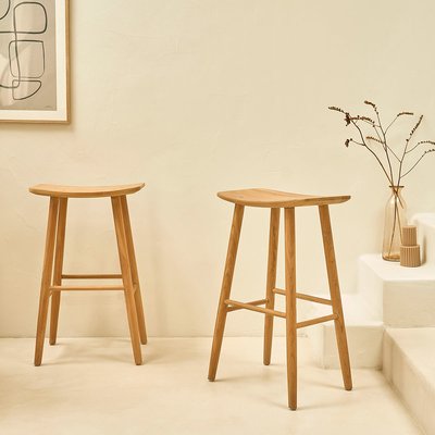 Lot de 2 tabourets de bar en teck massif  AMBRE BERAH GETAH