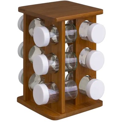 Support à épices en bambou et 12 pots en verre 15x15x23cm WADIGA