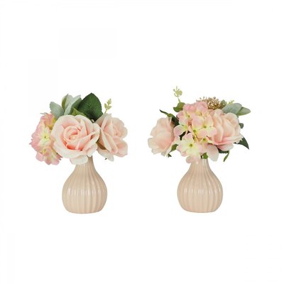 Bouquet artificiel de fleurs roses en pot 25cm lot de 2 LIGNE DECO