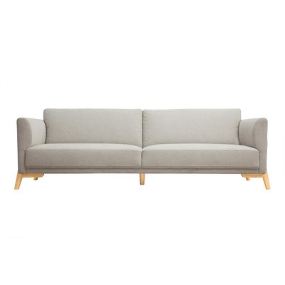 Canapé scandinave 4 places en tissu effet velours texturé beige et bois clair SINDRO MILIBOO