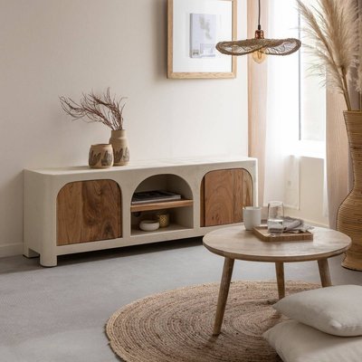 Meuble TV en MDF effet béton et bois d'acacia  DALVA MADE IN MEUBLES 