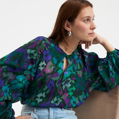 Camisa com gola mao, estampado floral, mangas compridas LA REDOUTE COLLECTIONS
