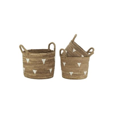 Cache-pots en abaca naturel et triangles blancs (lot de 3) AUBRY GASPARD