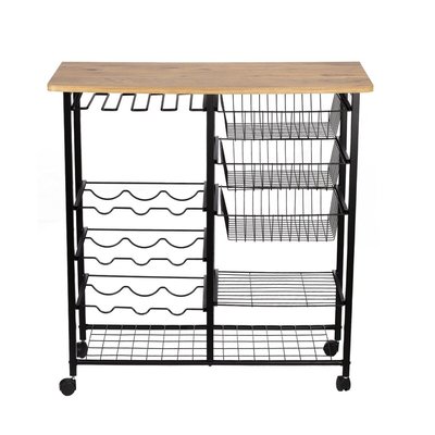 Etagère à roulettes multirangements décor bois pin et noir L90 cm - LANEY CALICOSY