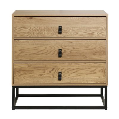 Commode Décor Chêne 3 Tiroirs Piétement Métal - JILL CALICOSY