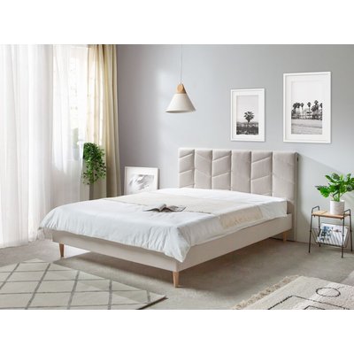Lit en MDF Tissu avec pieds bois, BELLEVILLE BOBOCHIC