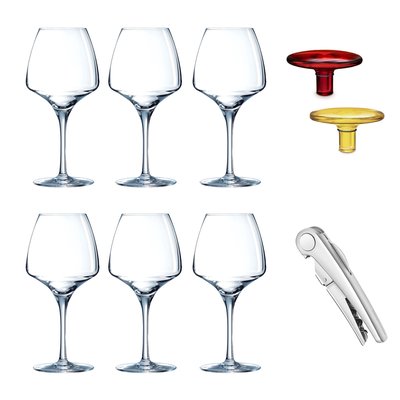 6 verres à pied, sommelier et bouchons en verre - OPEN-UP CHEF&SOMMELIER