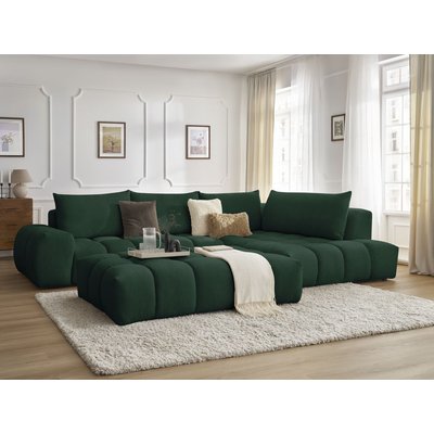 Canapé d'angle fixe 5 places en tissu texturé avec pouf, EVEREST BOBOCHIC