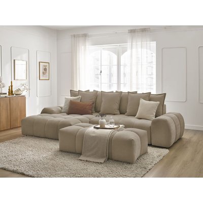 Canapé d'angle convertible 4 places en tissu texturé avec pouf, EVEREST BOBOCHIC