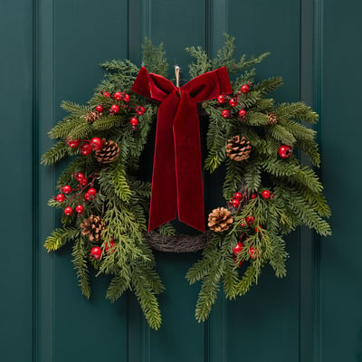 50cm Real Touch Half Wreath with Red Velvet Bow SO'HOME