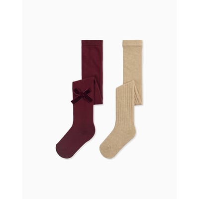 Lot de 2 collants côtelés/avec nœud ZIPPY