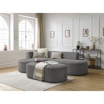 Canapé d'angle fixe 5 places en tissu chiné avec pouf, ROUSSEAU BOBOCHIC