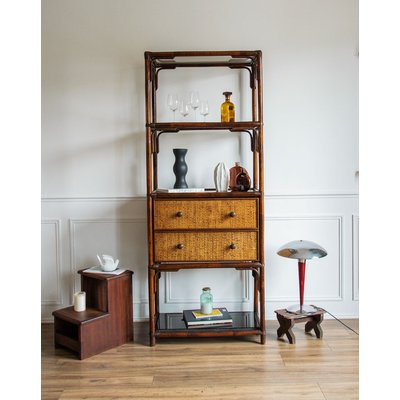 Étagère en rotin et verre Gaëlle N°159 - Bon état DEBONGOUT