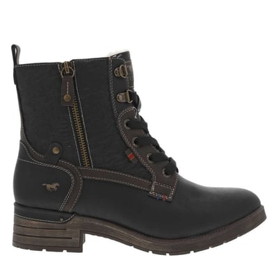 Bottines noires à talon décroché bas avec un zip et des lacets ronds MUSTANG