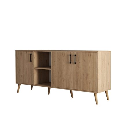 Buffet 3 portes et 2 niches ouvertes décor bois chêne L180 cm - EXXEN CALICOSY