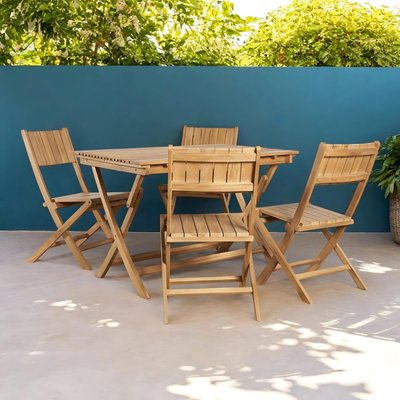 Ensemble jardin table en teck et 4 chaises pliantes WANDA COLLECTION