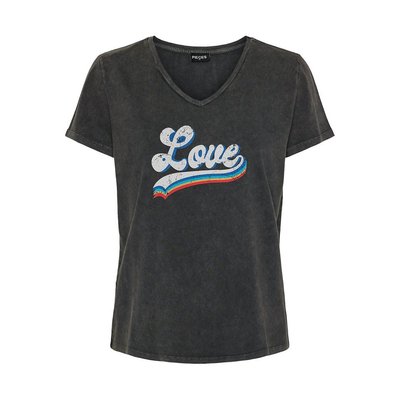 T-Shirt mitV-Ausschnitt und Message PIECES