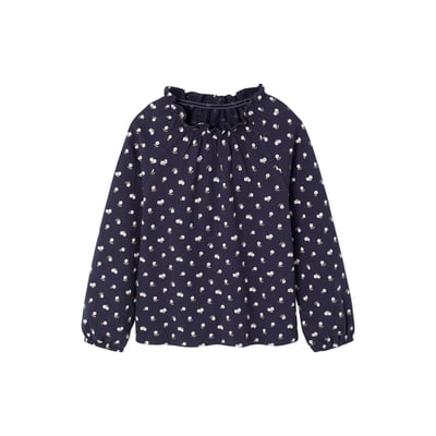 T-shirt fantaisie col élastiqué volanté DENIM FABRIC VERTBAUDET