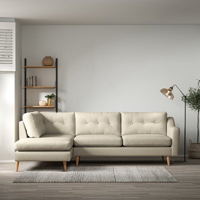 Rosa Curve Buttoned Soft Woven Chaise - Left facing with Light Wood Legs SO'HOME