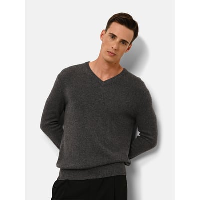 Pull Col V 4 Fils Anthracite Chiné Nathan JUST CASHMERE
