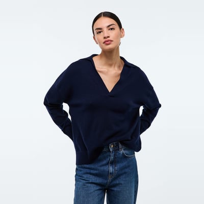 Pull col polo uni contenant de la laine et du cachemire MONOPRIX