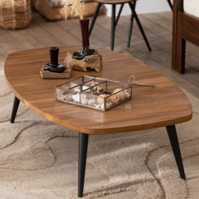 Table basse ovale en teck recyclé brossé et en métal L120 - DILI HELLIN, DEPUIS 1862