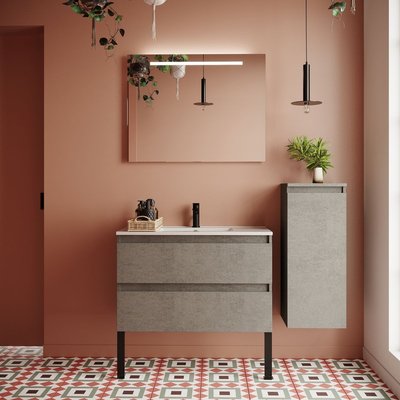 Ensemble vasque intégrée 2 tiroirs + colonne à droite - HUDSON HOMIFAB