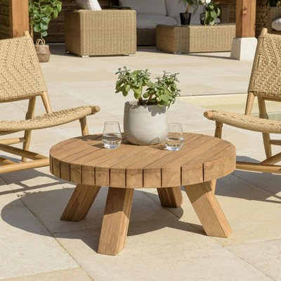 Table basse de jardin ronde teck recyclé naturel MANY PIER IMPORT
