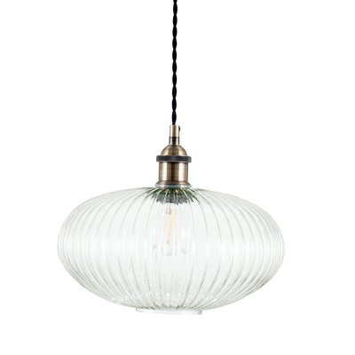 Clear Ribbed Glass with Antique Brass Oval Pendant Ceiling Light SO'HOME