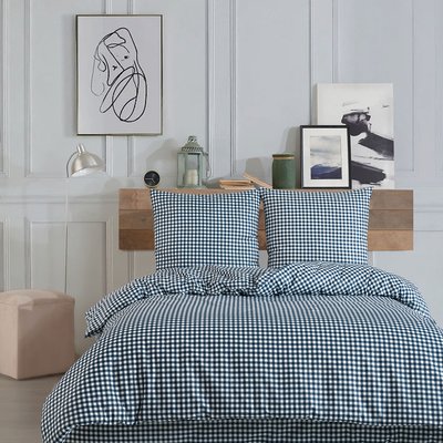 Parure Housse de couette 3 pcs 240x220 cm 100% coton 57 fils imprimé."Vichy marine" C DESIGN HOME TEXTILE
