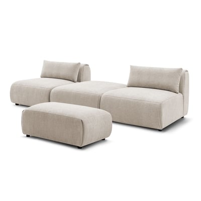 Canapé modulable 4 places en tissu texturé avec pouf, JEANNE BOBOCHIC