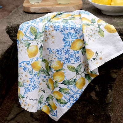 Torchon lin & coton lavé CITRONS AZULEJOS GARNIER THIEBAUT