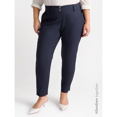 Pantalon modèle NEW YORK avec poches américaines, deux boutons-bijoux et fermeture éclair, fentes dans la bas, intérieur de taille à rayures FIORELLA RUBINO