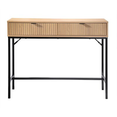 Console 2 Tiroirs Façade Effet Bois Rainuré L100 x H80 cm - TARA CALICOSY
